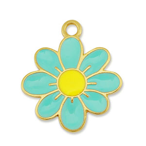 Anh&auml;nger Metall DQ Flower Gold-veraman blue-yellow (Nickelfrei)