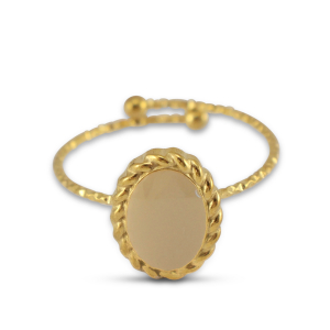 Stainless Steel - Rostfrei Stahl Ringe Enamel Oval Gold-beige