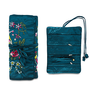 Schmuck-Reiseetui with Flowers Teal blue