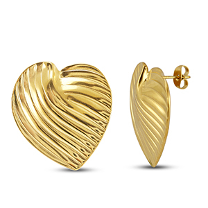 Stainless Steel - Rostfrei Stahl Ohrringe / Ohrstecker Heart Gold