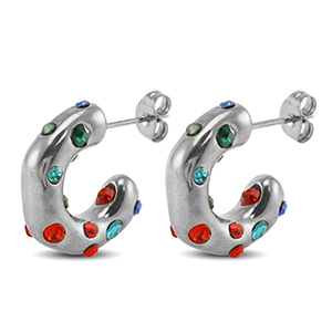 Stainless Steel - Rostfrei Stahl Ohrringe / Ohrstecker Silver-red-blue-green