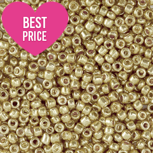 Rocailles Perlen Glas 12/0 (2mm) Metallic shine gold champagne