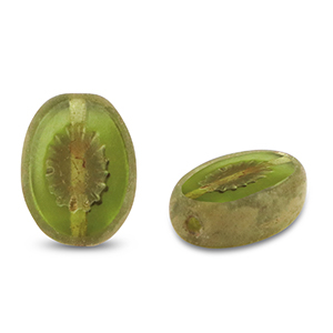Tschechische Perlen TBC Kiwi 14x10mm Transparent olive green-brown