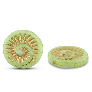 Tschechische Perlen Fossil Shell 18mm Olive green-gold