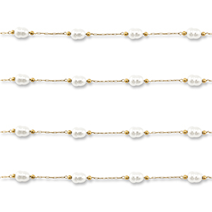 Zubeh&ouml;r aus Stainless Steel - Rostfreiem Stahl Gliederkette with Imitation Pearls Oval Gold-white
