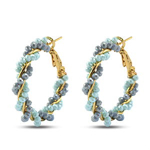 Facetten Perlen Ohrringe Creolen Twisted Light blue-denim blue-gold