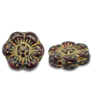 Tschechische Perlen Boho Flower 14mm Transparent red-gold