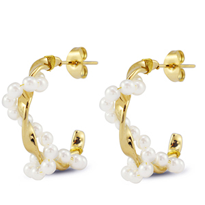 Stainless Steel - Rostfrei Stahl Ohrringe / Ohrstecker with Imitation Pearls Gold