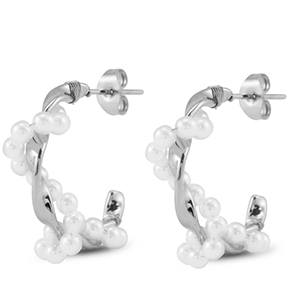Stainless Steel - Rostfrei Stahl Ohrringe / Ohrstecker with Imitation Pearls Silver