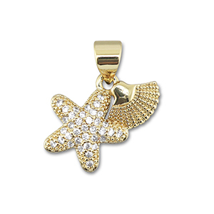 TQ Metall Brass Anh&auml;nger Starfish mit Shell Gold
