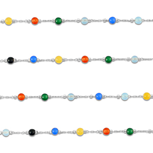 Zubeh&ouml;r aus Stainless Steel - Rostfreiem Stahl Gliederkette Achat Round Silver-multicolour