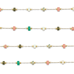 Zubeh&ouml;r aus Stainless Steel - Rostfreiem Stahl Gliederkette Naturstein mischung Rondelle Gold-multicolour
