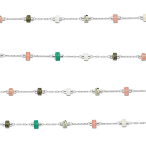 Zubeh&ouml;r aus Stainless Steel - Rostfreiem Stahl Gliederkette Naturstein mischung Rondelle Silver-multicolour