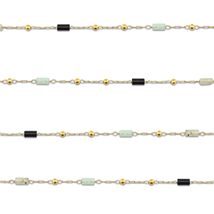 Zubeh&ouml;r aus Stainless Steel - Rostfreiem Stahl Gliederkette Natursteinmischung Tube Gold-black-grey