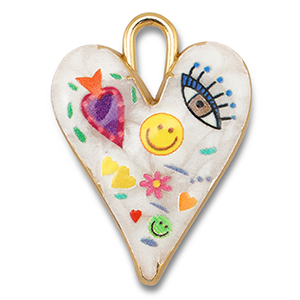 Anh&auml;nger Metall mit Enamel Heart White-multicolour-gold