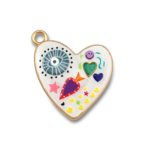 Anh&auml;nger Metall mit Enamel Heart White-multicolour-gold