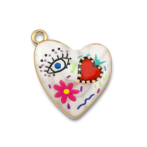 Anh&auml;nger Metall mit Enamel Heart White-multicolour-gold