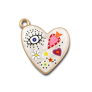 Anh&auml;nger Metall mit Enamel Heart White-multicolour-gold
