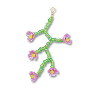 Anh&auml;nger aus Glasperlen Flower Transparent green-lilac AB-yellow