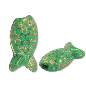 Perlen Griechische Keramik DQ Fish Green-gold