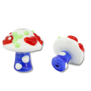 Handbemalt Glasperlen Mushroom Blue-white-red