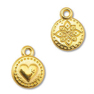 Anh&auml;nger Metall DQ Round with Heart/Flower Gold (Nickelfrei)