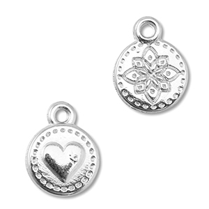 Anh&auml;nger Metall DQ Round with Heart/Flower Antik silber (Nickelfrei)