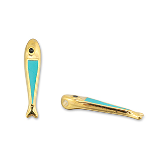 Anh&auml;nger Metall DQ Fish Turquoise blue-Gold (Nickelfrei)