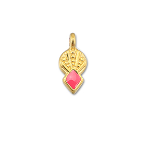 Anh&auml;nger Metall DQ Rhombus Coral red-Gold (Nickelfrei)