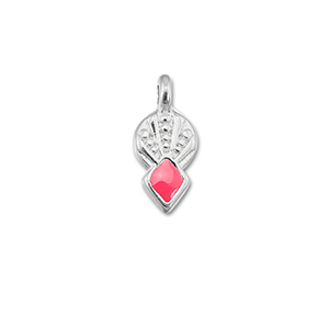 Anh&auml;nger Metall DQ Rhombus Coral red-Antik silber (Nickelfrei)