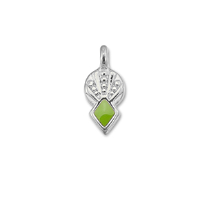 Anh&auml;nger Metall DQ Rhombus Light green-Antik silber (Nickelfrei)