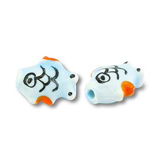 Keramik Perlen Fish Light blue-orange-black