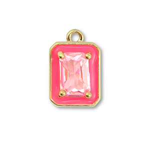 TQ Metall Brass Anh&auml;nger Rectangle Gold-neon pink-light pink