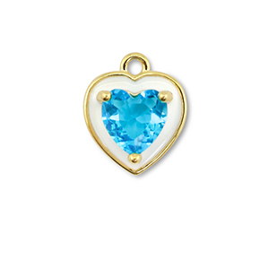 TQ Metall Brass Anh&auml;nger Heart Gold-white-light blue