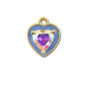 TQ Metall Brass Anh&auml;nger Heart Gold-blue-AB coating