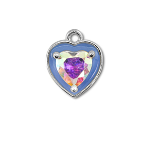 TQ Metall Brass Anh&auml;nger Heart Silver-blue-AB coating