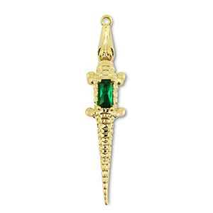 TQ Metall Brass Anh&auml;nger Crocodile Gold-dark green