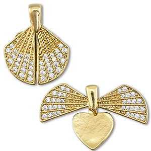 Eco-brass&reg; nachhaltiges Messing Medaillon Zirkonia Shell / Heart Gold