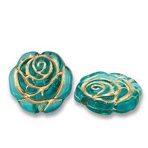 Perlen Acryl Rose Teal blue-gold