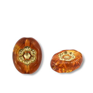 Perlen Acryl Oval with Flower Cognac brown-gold