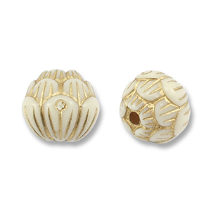 Perlen Acryl Round with Flower Off white-gold