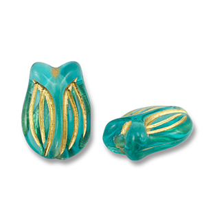 Perlen Acryl Tulip Teal blue-gold