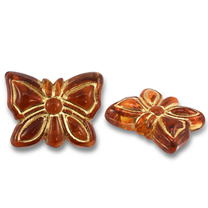 Perlen Acryl Butterfy Cognac brown-gold