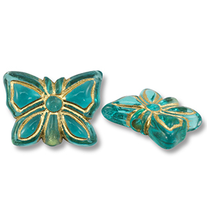 Perlen Acryl Butterfy Teal blue-gold