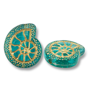 Perlen Acryl Shell Teal blue-gold