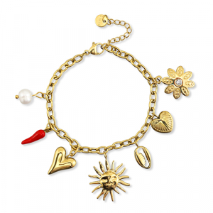 Stainless Steel - Rostfrei Stahl Armb&auml;nder mit Anh&auml;nger Summer Gold-red-white
