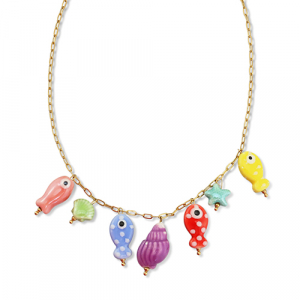 Stainless Steel - Rostfrei Stahl Kette mit Anh&auml;nger Fish Gold-multicolour