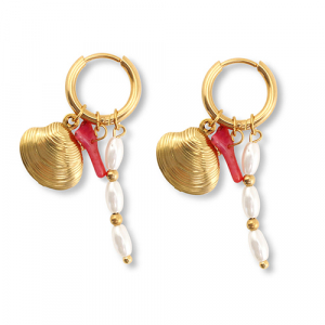 Stainless Steel - Rostfrei Stahl Ohrringe Shell Gold-red-white