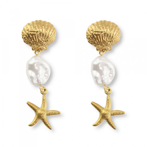 Stainless Steel - Rostfrei Stahl Ohrringe Starfish Gold-white