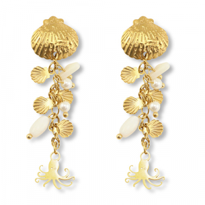 Stainless Steel - Rostfrei Stahl Ohrringe Squid Gold-white
